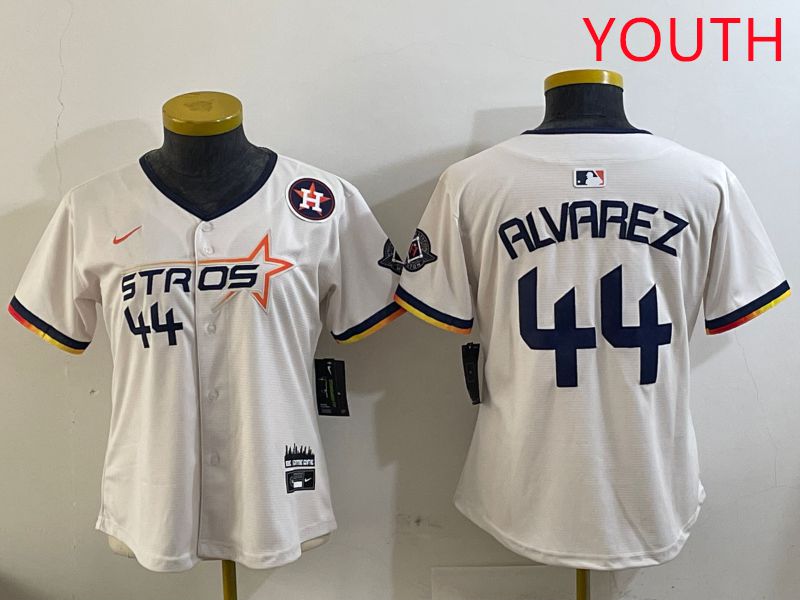 Youth Houston Astros 44 Alvarez Cream Three generations Joint Name 2025 Nike MLB Jersey style 9